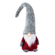 Figurină Decorativă Gnome, Moș Crăciun, Culoare Roșu, Căciulă Blană Artificială Gri, &Icirc;nălțime 47cm