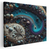 Tablou design creativ pietre scoici albastru crem 1675 Tablou canvas pe panza CU RAMA 80x120 cm