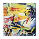Cumpara ieftin Tablou gigant Saxofonist pictat manual, 100x100cm ulei pe panza in cutit efect 3D, gata de expus pe perete
