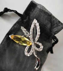 Brosa galbena fluture galben-inox placata Aur alb 18k-martisor