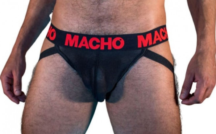 Bikini Suspensor Jock Macho, Negru/Rosu, XL