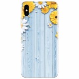 Husa silicon pentru Apple Iphone X, Sunflower On Blue Wood