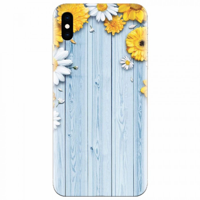 Husa silicon pentru Apple Iphone XS Max, Sunflower On Blue Wood
