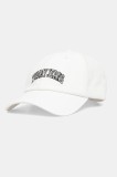 Tommy Jeans șapcă de baseball din bumbac culoarea alb, cu imprimeu, AW0AW16992