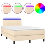 Cumpara ieftin Pat cu arcuri, saltea si LED, crem, 120x190 cm, textil