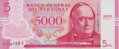 Bancnota Paraguay 5.000 Guaranies 2017 - P234 UNC ( polimer ) foto