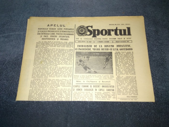 ZIARUL SPORTUL 8 DECEMBRIE 1981