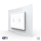 Intrerupator Dublu Cap Scara / Cruce Wi-Fi cu Touch LIVOLO cu rama din sticla, standard italian &ndash; Serie Noua, Alb SmartElectro IntelligentHouse