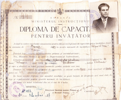 AMS# - DIPLOMA DE CAPACITATE PENTRU INVATATOR 1937 foto