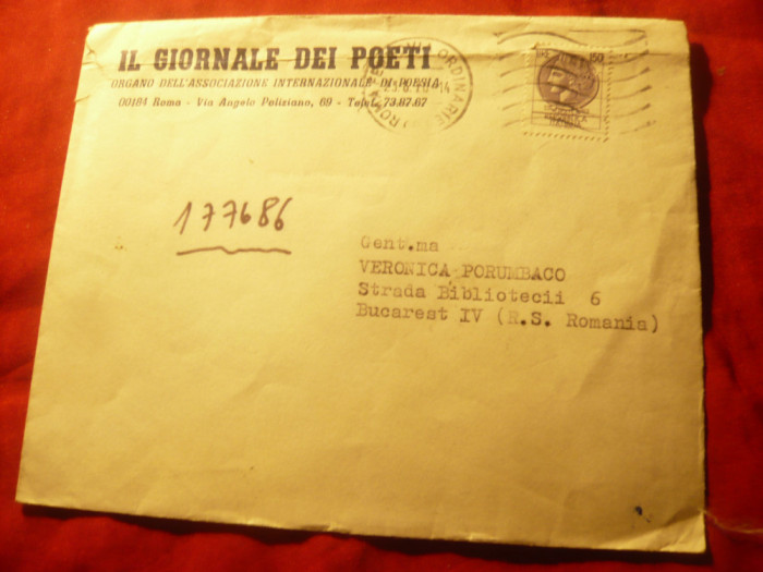 Plic circ.1976 trimis poetei Veronica Porumbacu de Il Giornale dei Poeti- Roma