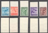 ROMANIA 1937 Jocurile Balcanice serie NEdantelată 5 timbre cu margine de coală MNH, tiraj 200 serii