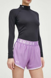 Cumpara ieftin Under Armour pantaloni scurți de antrenament femei, culoarea violet, cu imprimeu, medium waist