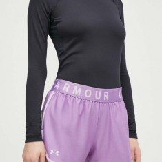 Under Armour pantaloni scurți de antrenament femei, culoarea violet, cu imprimeu, medium waist