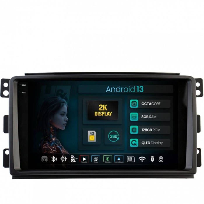 Navigatie 2K Smart For Two (2007-2010) 8GB RAM Android 13 Octacore Slot Sim 4G DSP GPS Wi-FI Carplay Android Auto USB Bluetooth Waze Touchscreen 9.5 I