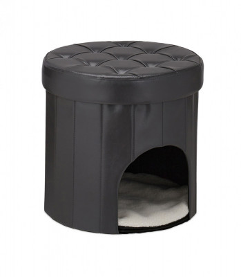 Taburet cu culcus pentru pisici/caini de talie mica, piele ecologica, design deosebit, negru foto