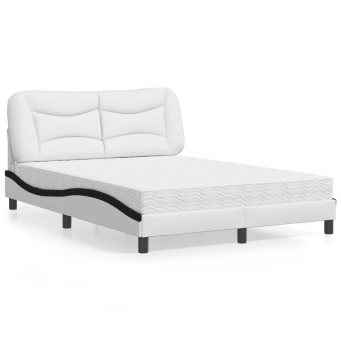 vidaXL Pat cu saltea, Hvar, alb și negru, 140x190 cm, piele ecologică 3208723