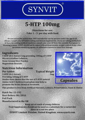 5-HTP Hydroxytryptophan 100mg., 360 capsule foto