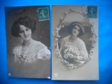 HOPCT 1696 FEMEI..FEMEI-TCV-ROMANTICA-FRANTA-LOT 2 CARTI POSTALE VECHI-CIRCULATE