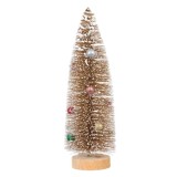 Brad Decorativ Crăciun, Bej, Nins, Globuri Glitter, 25cm, Bază Lemn, Oem