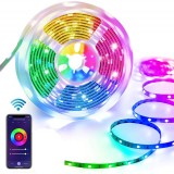 Banda LED RGB 5m, 300 LED-uri, Control Aplicatie, Multicolor, 220V, Impermeabila, Interior/Exterior