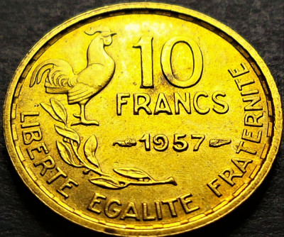 Moneda istorica 10 FRANCI - FRANTA, anul 1957 *cod 1762 B = luciu de batere foto