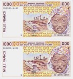 Bancnota Statele Africii de Vest 1.000 Franci 2002 - P711Kl ( x2 consecutive )