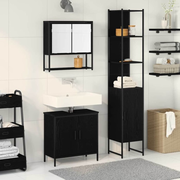 vidaXL Set de mobilier pentru baie 3 pcs Negru 33 x 33 x 185.5 cm 3334362
