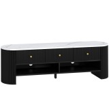 HOMCOM Corp TV 140 cm, pentru televizoare de 165 cm, efect marmură, 3 sertare cu fronturi canelate, 2 rafturi, negru | Aosom Romania