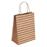 Pungă Cadou, Kraft, Dungi Aurii, 20x11x26cm, Oem