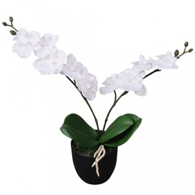 Plantă artificială orhidee cu ghiveci, 30 cm, alb foto