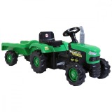 Tractor cu Pedale si Remorca Dolu, Verde, 143 cm, Jucarie Gradina, Claxon, Plastic Rezistent, 35 kg