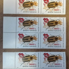 TIMBRE ROMANIA MNH LP1516/2000 INSECTE II 1996 SUPRATIPAR FLOARE MUSTAR BL. 4