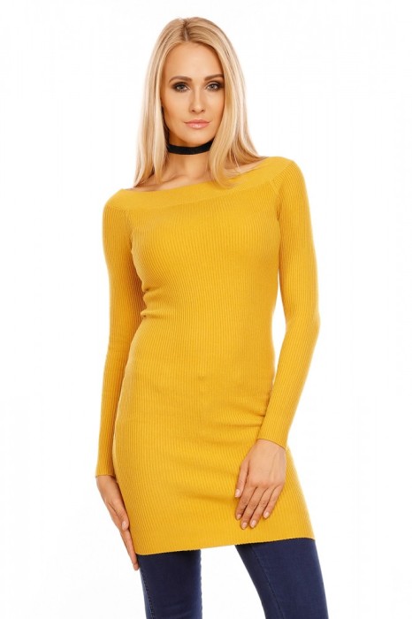 N578-991 Rochie scurta tricotata cu decolteu bardot