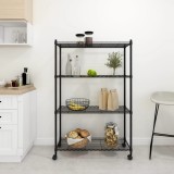 Gossi raft depozitare cu roti 4 niveluri negru 90x35x142 cm 200 kg