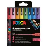 Set markere Posca, UNI PC-3ML, 0.9-1.3 MM, cu sclipici, 8 culori