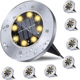 Set 8 lampi solare, tip spot, cu sistem de fixare tip tarus, rezistente la apa, carcasa metalica, cu 8 LED-uri, argintiu