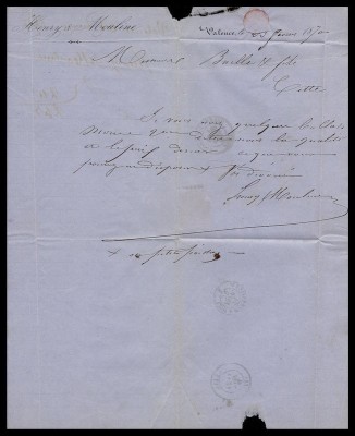 France 1870 Cover + content Valences to Cettes - Railroad cancel D.165 foto