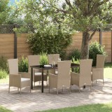 VidaXL Set mese grădină cu pernă 7 pcs Bej Negru 160 x 80 x 73 cm