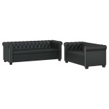 VidaXL Canapea Chesterfield cu 2 și 3 locuri, piele artificială, negru