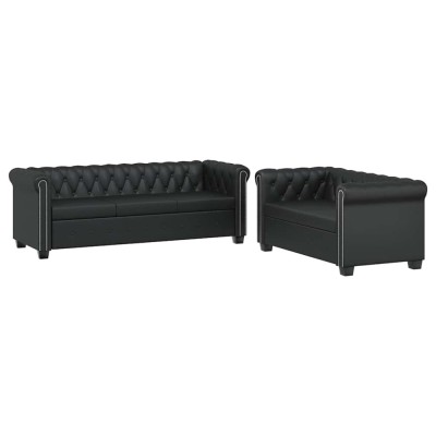 vidaXL Canapea Chesterfield cu 2 și 3 locuri, piele artificială, negru foto