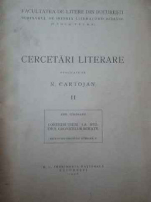 Cercetari Literare Ii Emil Turdeanu Contributiuni La Studiul - N. Cartojan ,309950 foto