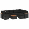 Set canapele de gradina cu perne, 10 piese, negru, poliratan