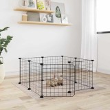 Cușcă modulară vidaXL, 8 panouri, 35x35cm, oțel negru, pentru animale de companie, c&acirc;ini, pisici, rozătoare, cu ușă
