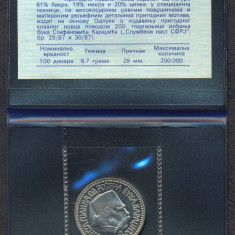 IUGOSLAVIA █ COMEMORATIV MONEDE IN FOLDER █ 100 Dinara █ 1987 █ KM-127.1 █ UNC