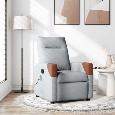 vidaXL Fotoliu de masaj rabatabil, gri deschis, textil foto