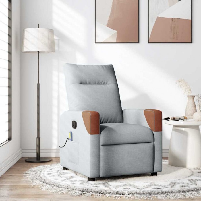 vidaXL Fotoliu de masaj rabatabil, gri deschis, textil