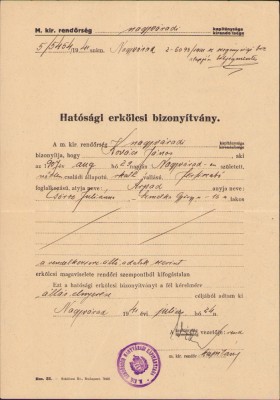 HST A1220 Certificat de moralitate 1941 Oradea foto