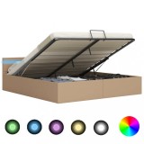 Gossi cadru pat hidraulic cu led cappuccino 180x200cm piele ecologica