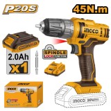 Cumpara ieftin Masina de insurubat Bormasina 45nM, 15+1 trepte, 20V cu Acumulator 2Ah, Ingco CDLI20051E