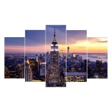 Tablou Canvas, Empire State Building, 100x60cm, Set 5 Bucăți, Multicolor, Oem